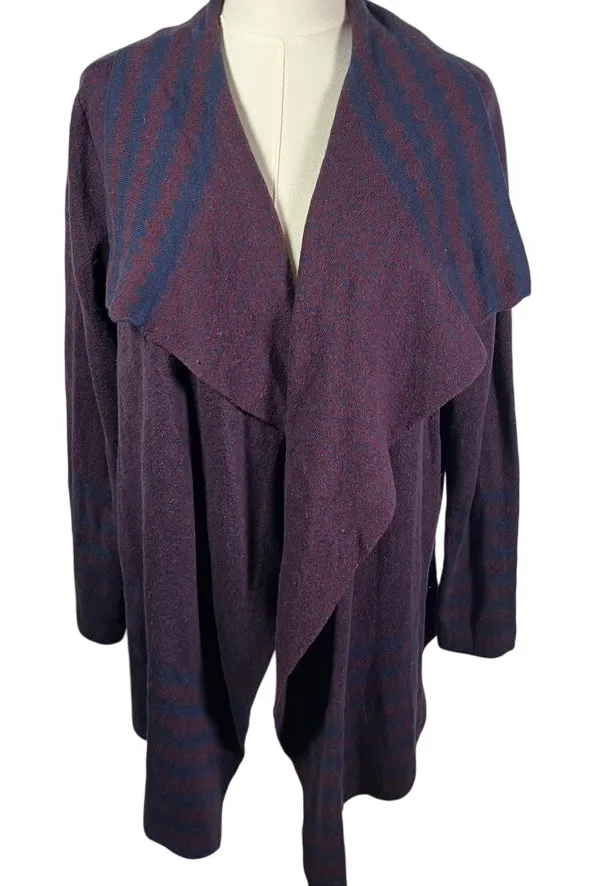 Womens WinterSilks Cardigan Duster Sweater Burgundy Blue Geometric Knit Large Purple - Image 1