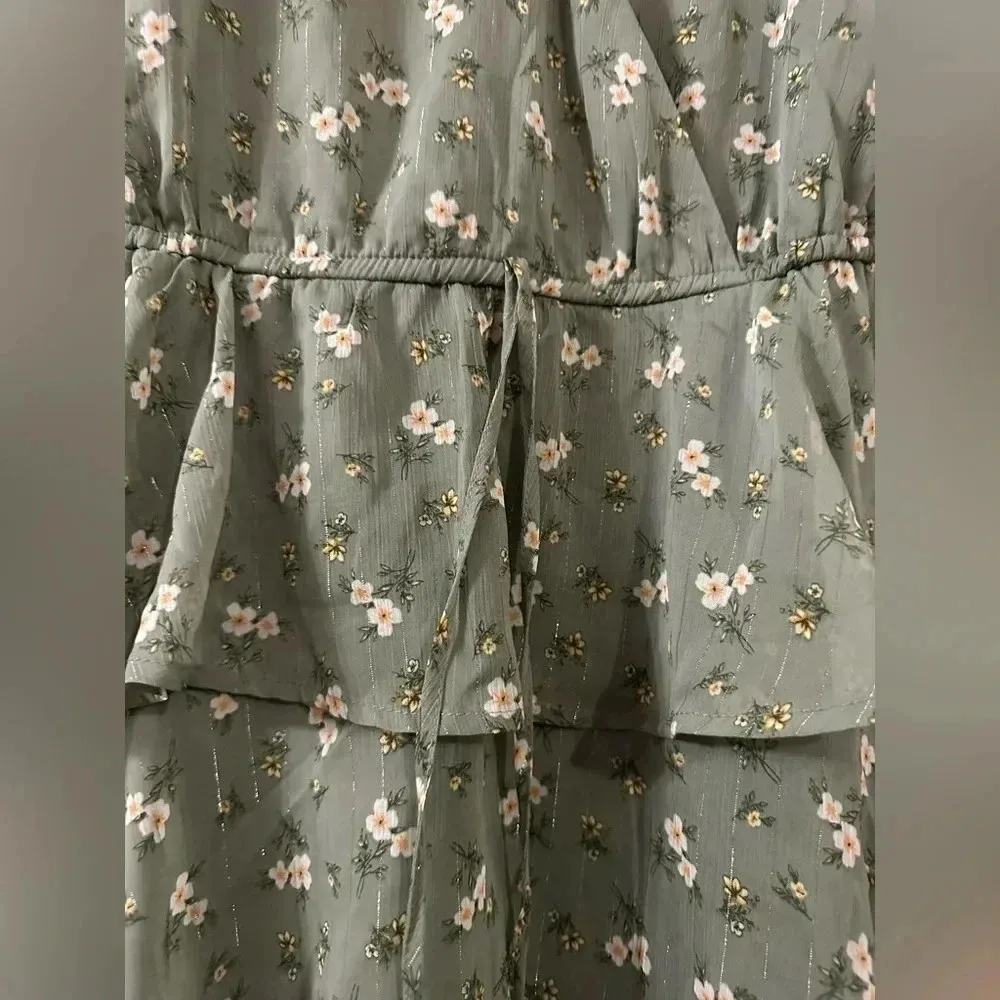 Trixxi Green and Yellow Floral Ruffle Spaghetti Strap Dress // Size Large - Image 5