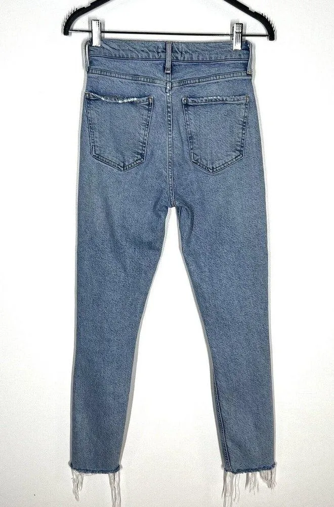 Agolde Sz 24 Nico High Rise Slim Jeans Button Fly Raw Hem - Image 4