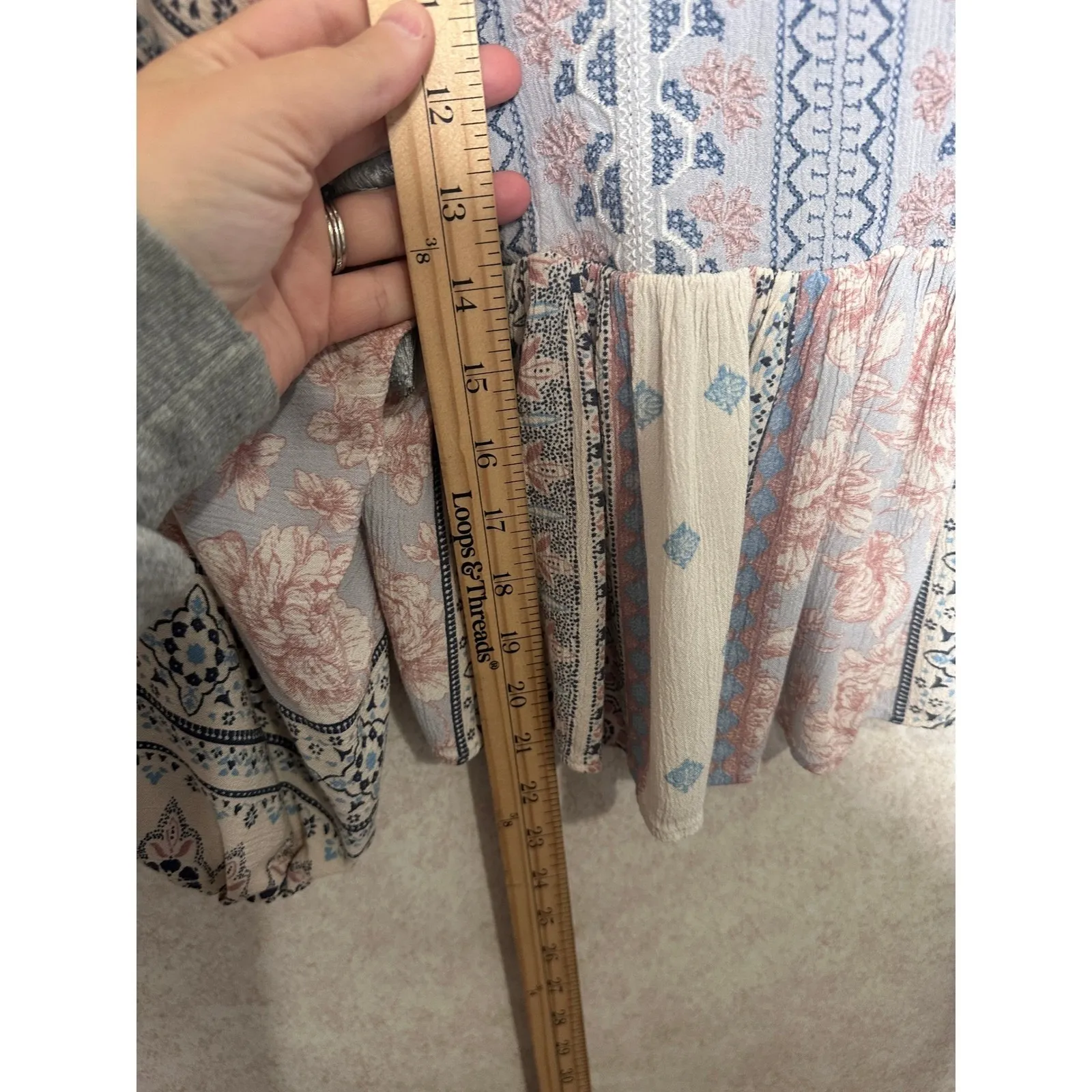 American Eagle Peasant Blouse Floral Tassel Long Sleeve Boho cottage Top Size XS - Image 5