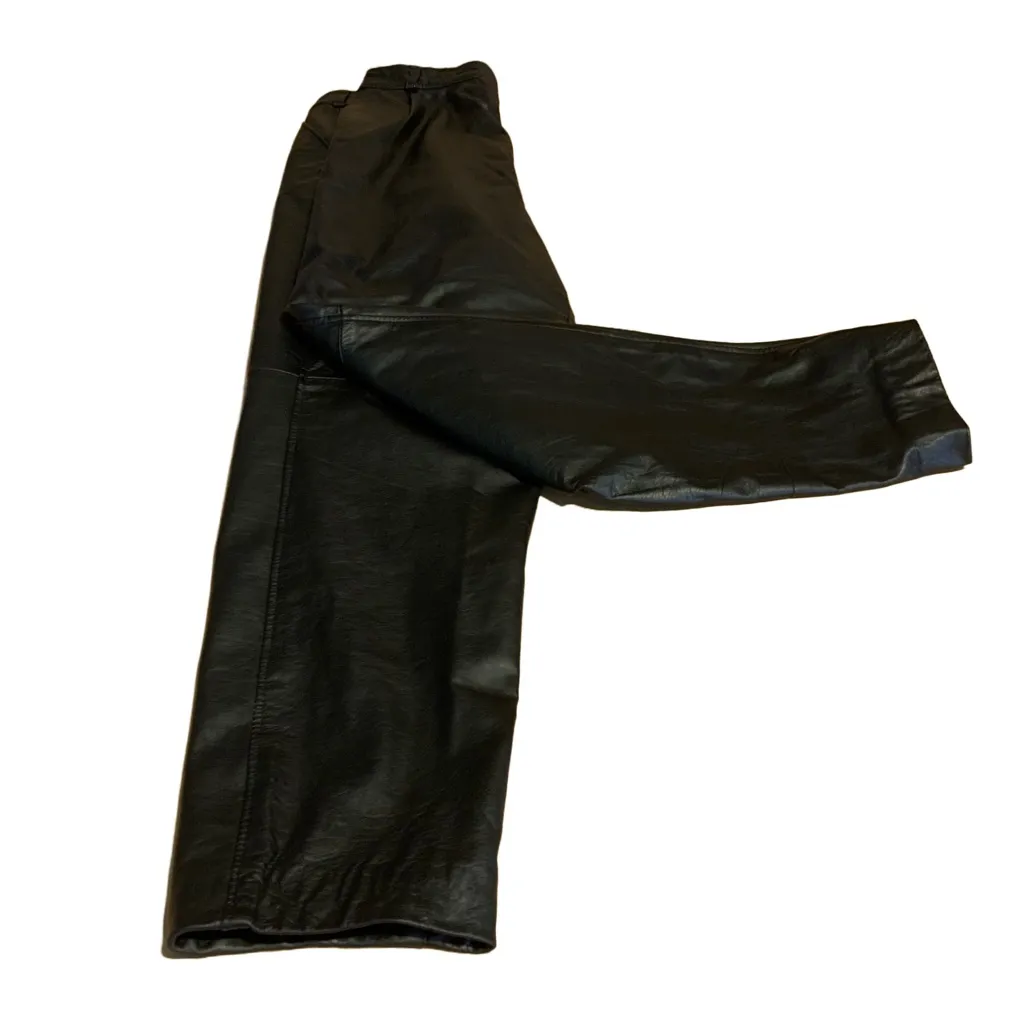VINTAGE 1990’S BLACK GENUINE LEATHER MADE IN BRAZIL TROUSERS (11/12/L) Size L - Image 4