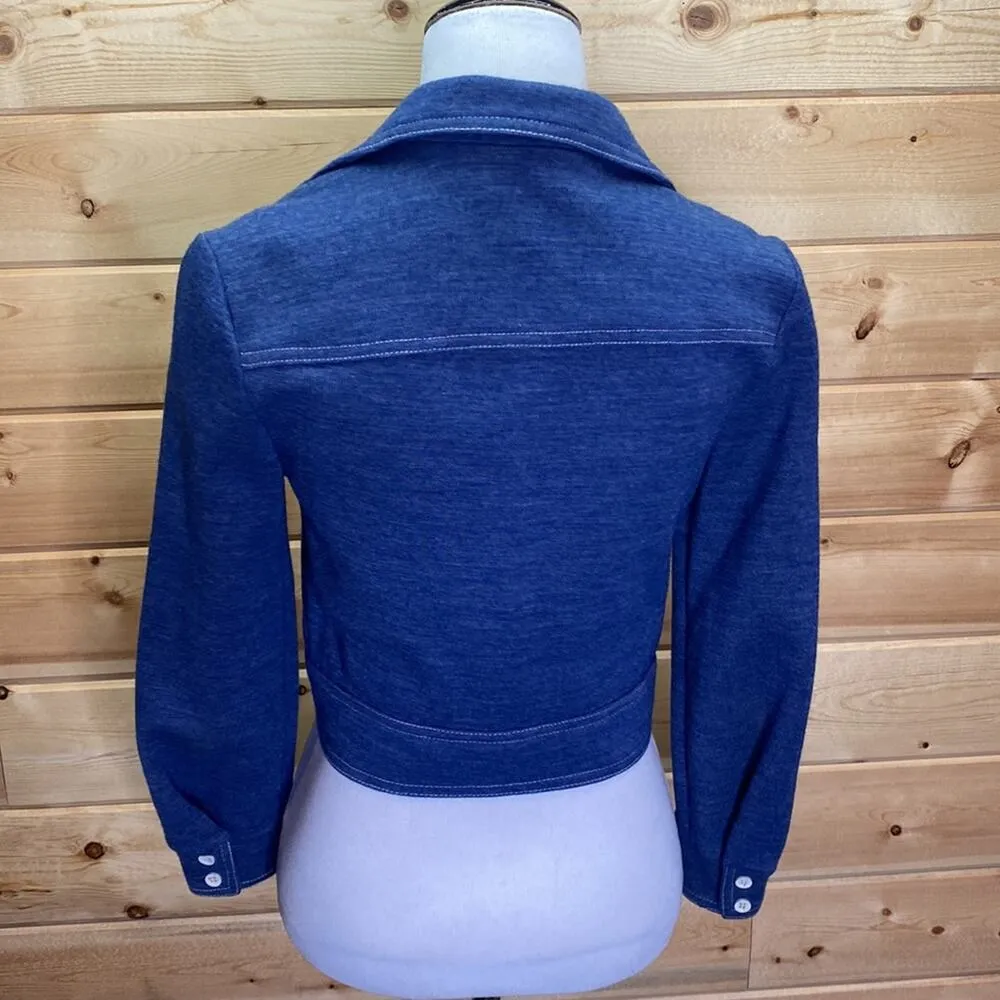 Jonathan Logan Petite Vintage Button Up Jacket Blazer With Belt Size 6 Blue - Image 5