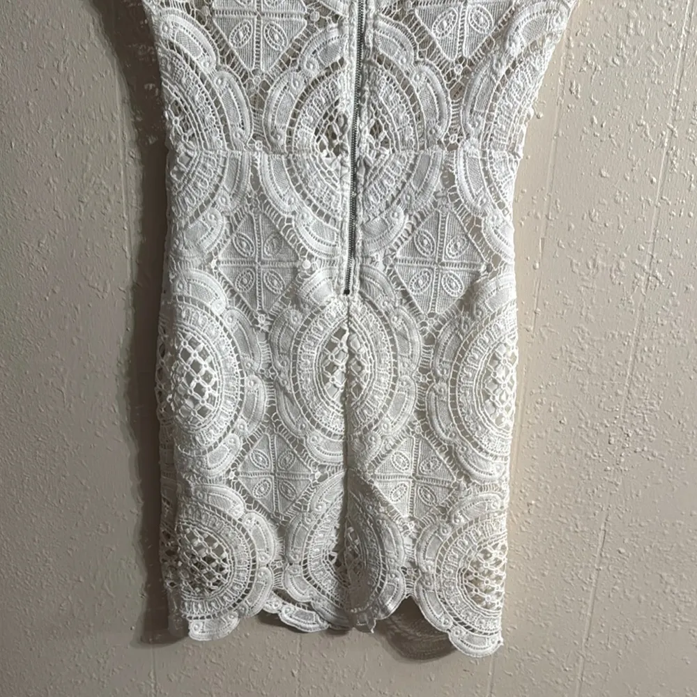 Hot Miami Styles Cream Mini Dress with Mock Neck and Flutter Sleeves - Image 8