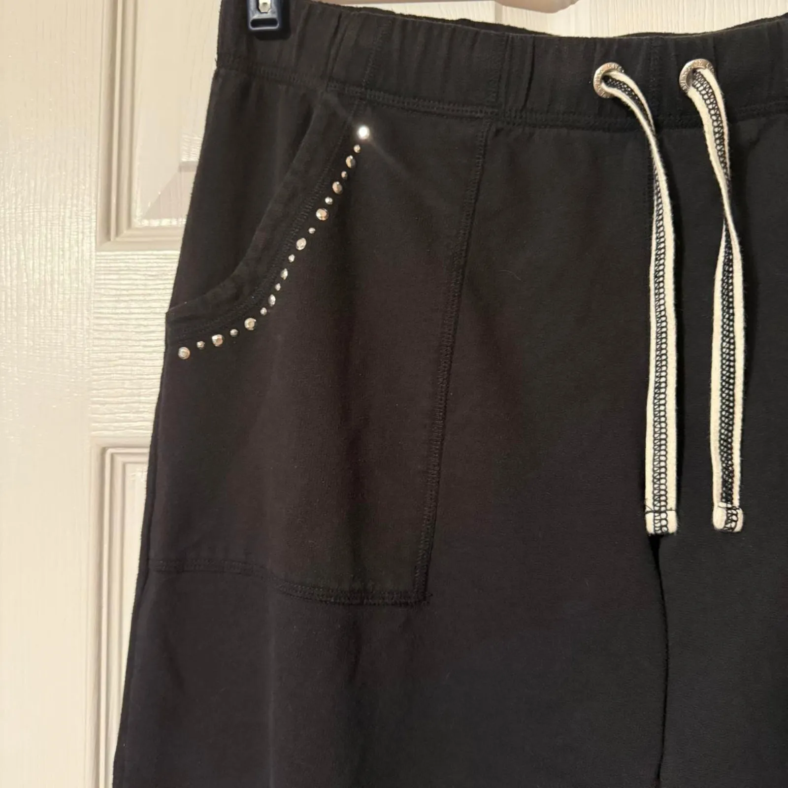 BLACK Victoria's Secret PINK RHINESTONE PEACE Sweatpants XL - Image 4