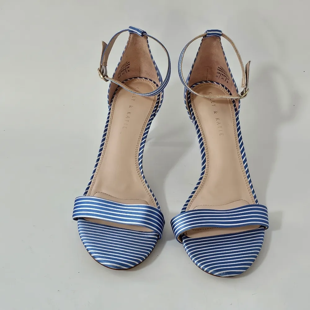 Kelly & Katie Blue Stiped Satin Heeled Sandals Size 10 - Image 6