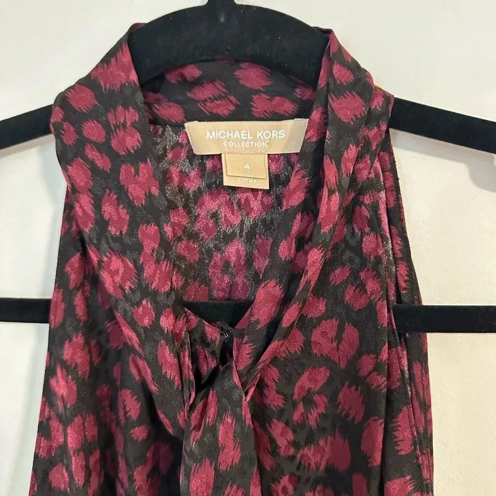 Michael Kors Collection 100% SILK sleeveless Merlot black animal print blouse - Image 5