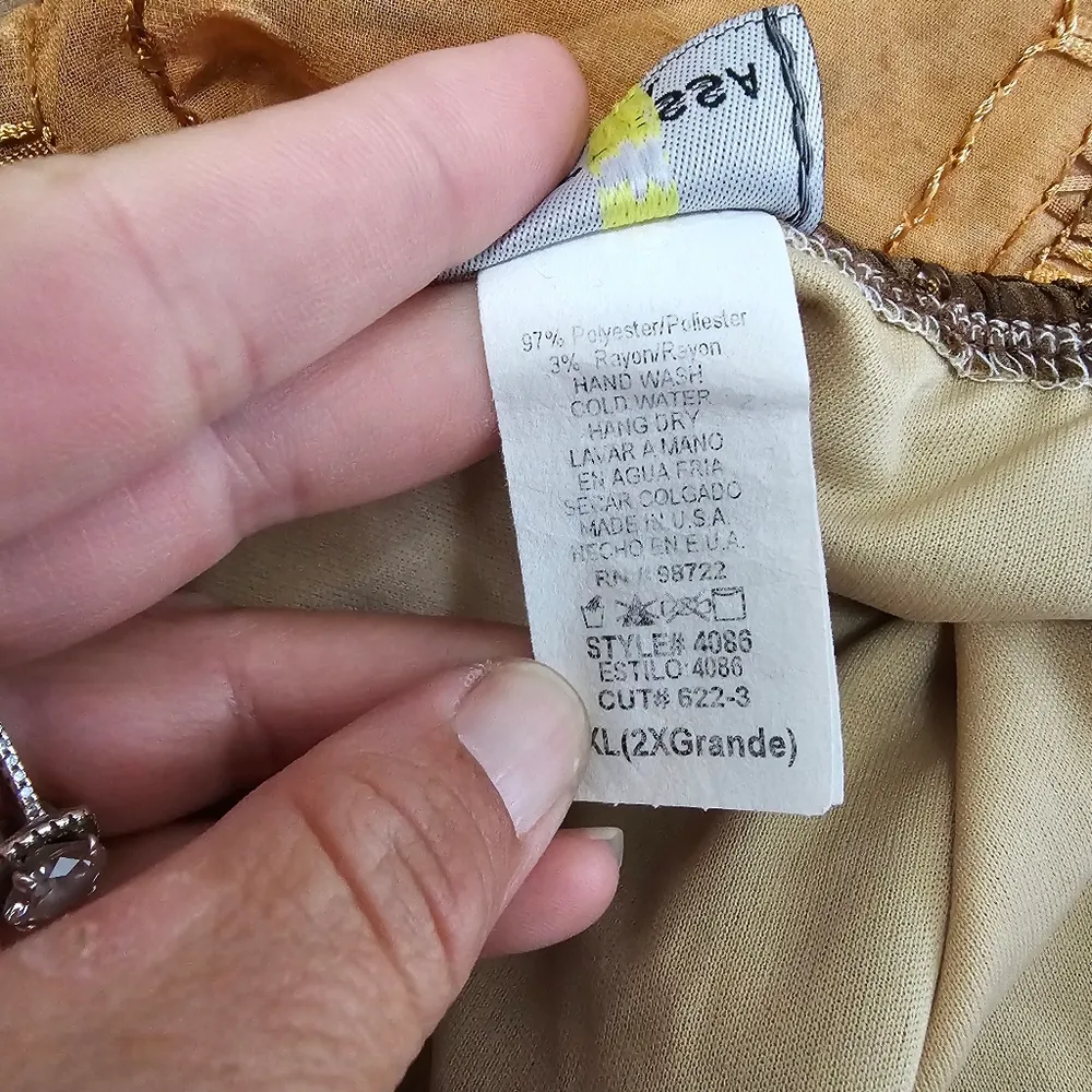 Vintage Espressa USA 90s Orange & Brown Embroidered Babydoll Tank Size 2X - Image 6