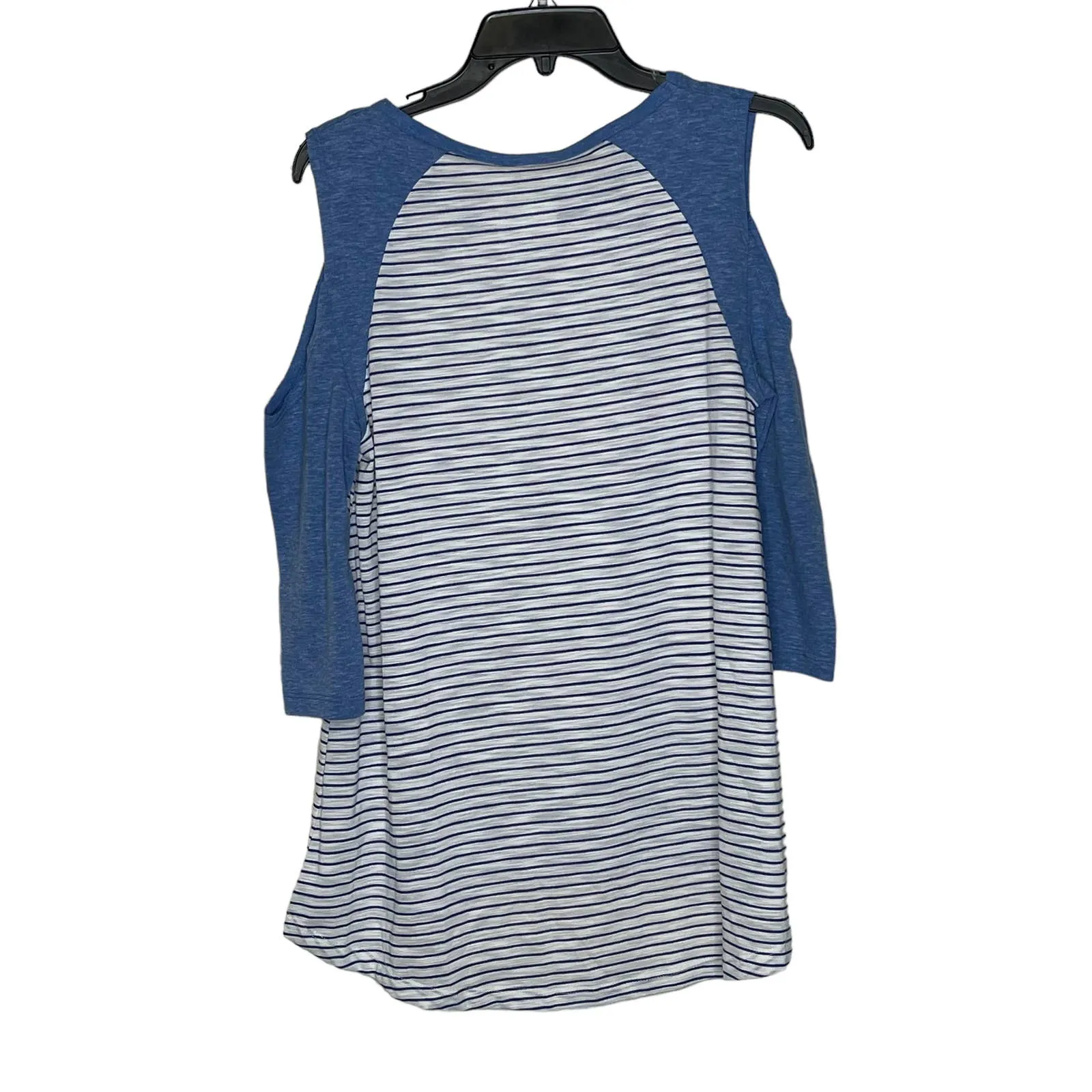 Umgee Cold Shoulder T-Shirt Size Small Blue White Striped Cotton‎ Blend Womens - Image 8