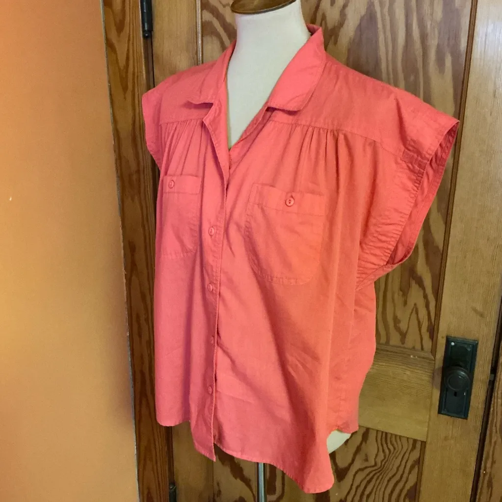 Vtg 70s orange girly button down top Size 18 - Image 9