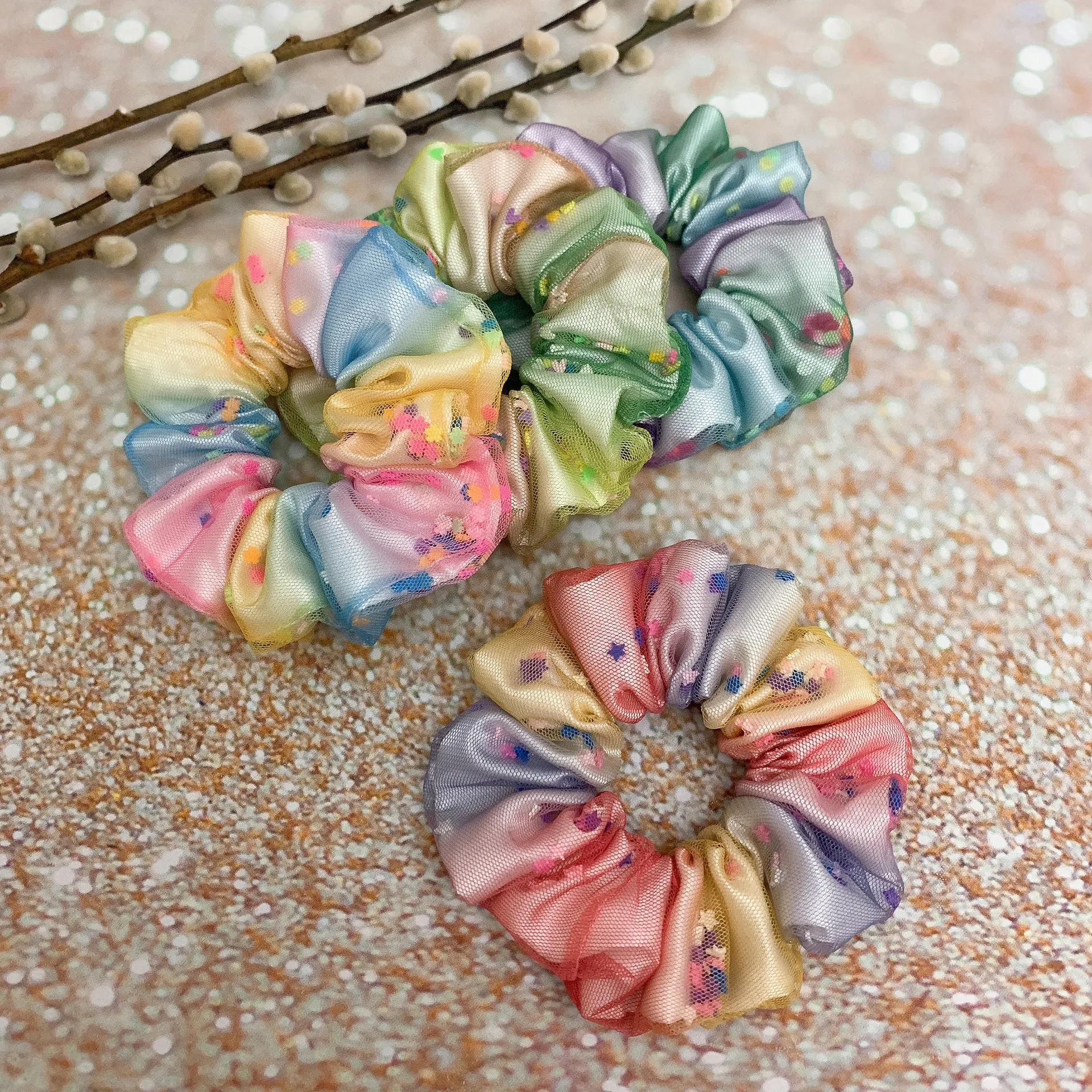 Ombré Confetti Sprinkles Shaker Scrunchie Hair Accessories Hair Tie Multiple - Image 7