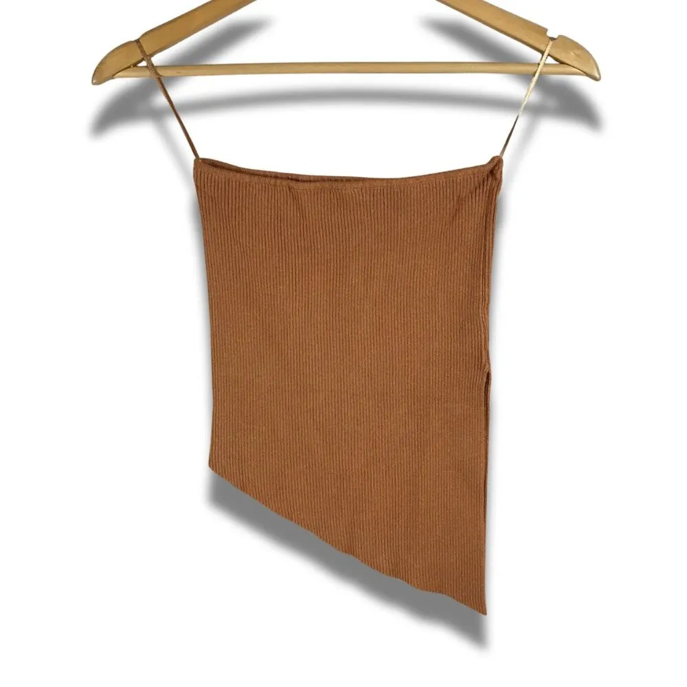 Brown Ribbed Asymmetrical Tube Top PAPERMOON Size MEDIUM - Image 4
