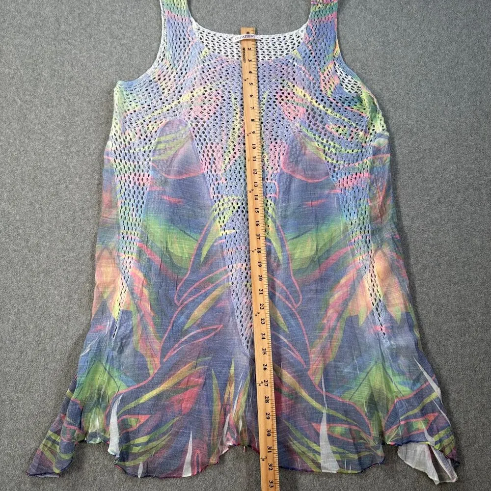 Creations Pastel Crochet Tunic Swim Cover Up Women's One Size Gauzy Tie Dye Y2k Purple - Image 4