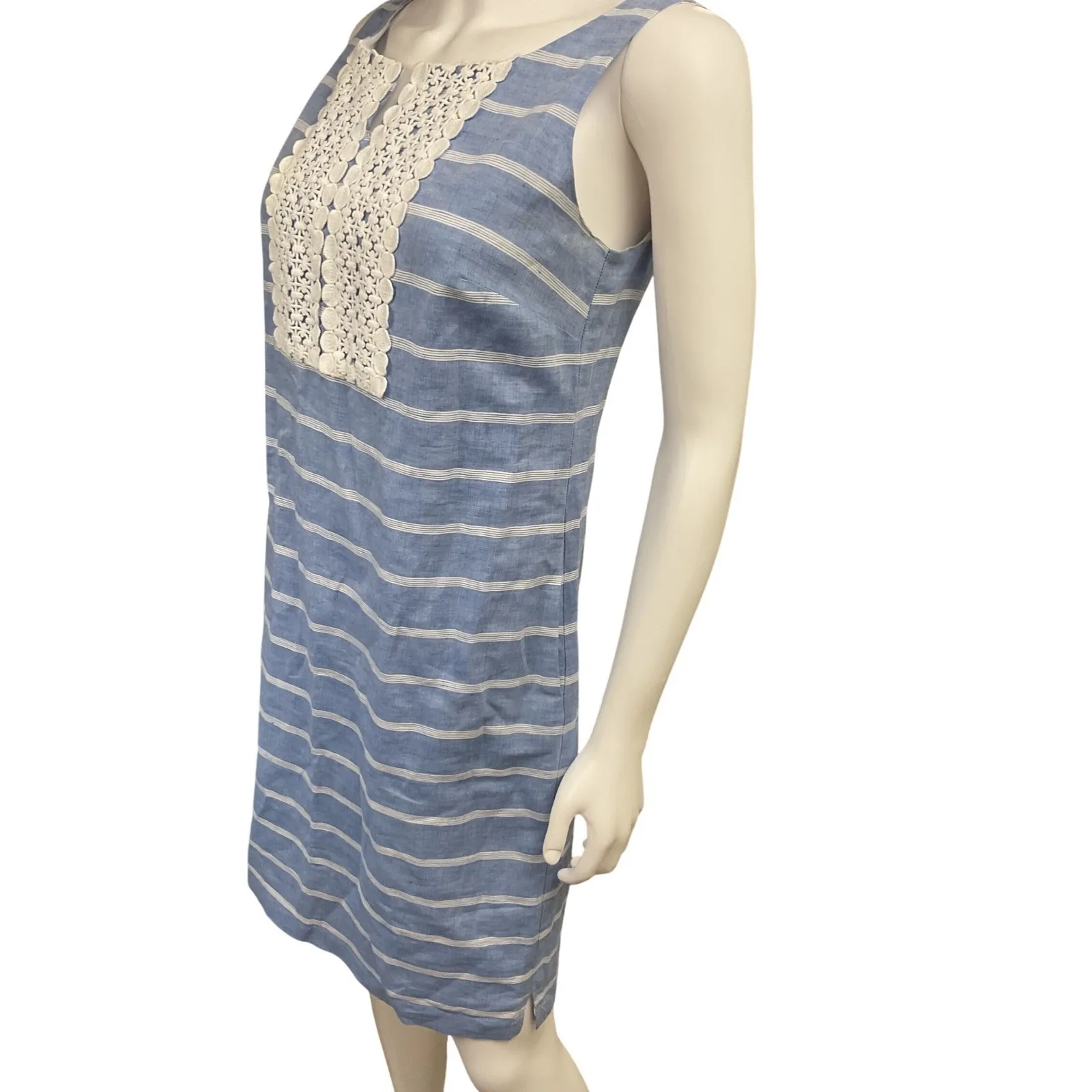 Striped Blue Dress‎ w Crochet Detail Sleeveless Casual Summer - Image 5