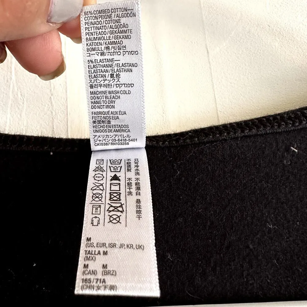 American Apparel Bodysuit Long Sleeve Faux Cross Wrap V Neck Black Medium - Image 3