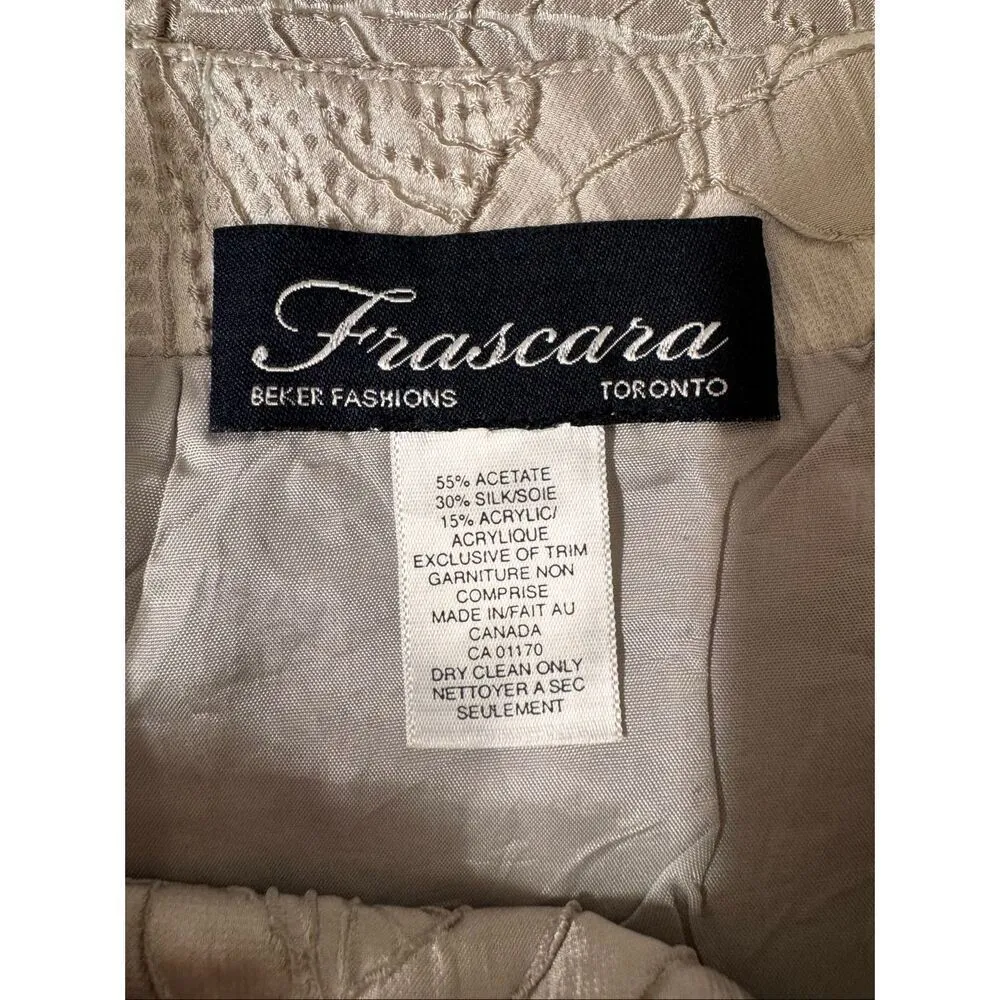 Frascara Silk Blend Floral Jacquard Pencil Skirt Beige Size 4 Made in Canada Silver - Image 2