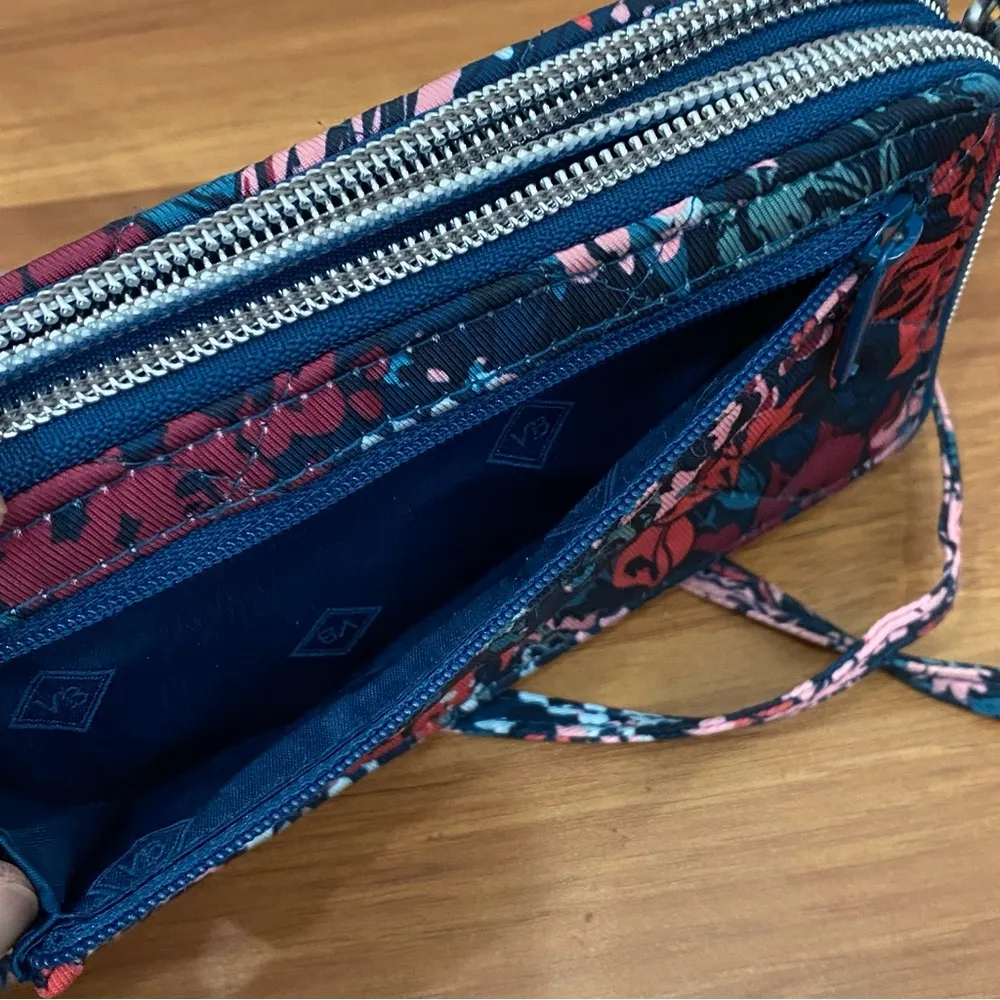 Cabbage Rose Cabernet RFID All In One Crossbody Bag Wallet - Image 11