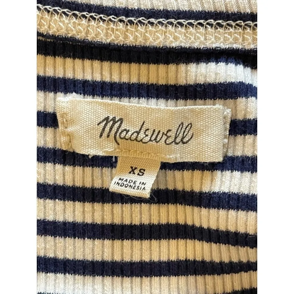Madewell Ivory And Blue‎ Striped Halter Neck Fit And Flare Mini Dress Size XS - Image 7