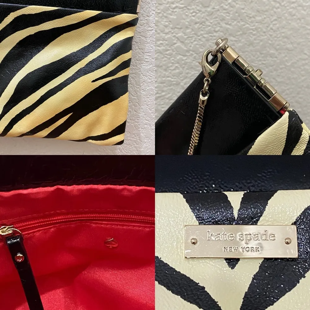 KATE SPADE Brynn Pastiche Black/Cream Zebra Patent Leather Clutch Shoulder Bag - Image 15