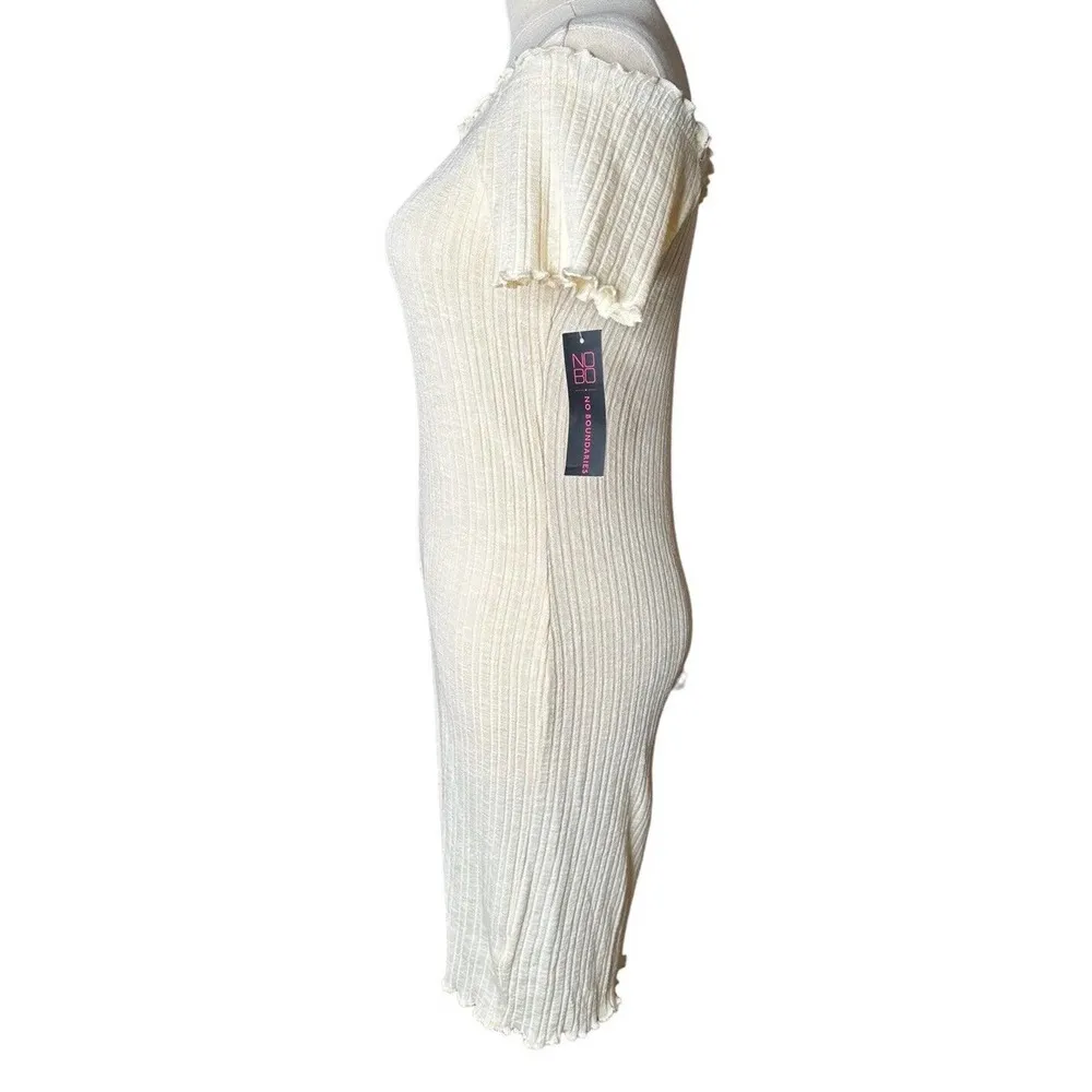 NEW No Boundaries Juniors Cream Ribbed Knit Dress On/Off Shoulder Stretch Size M - Image 6