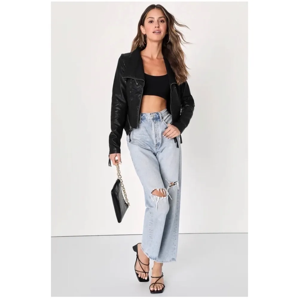 LULUS Up On A Tuesday Black Vegan Leather Jacket Size S - Image 4