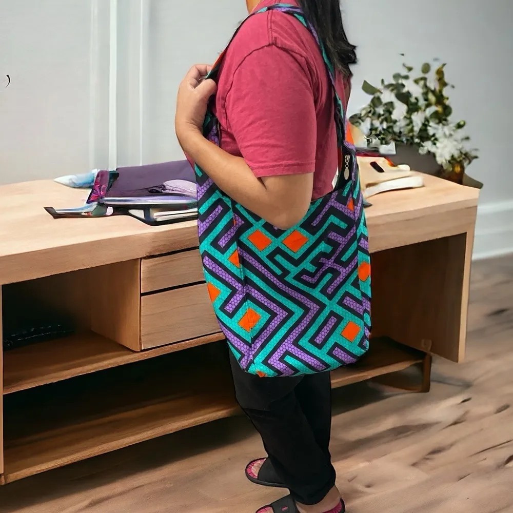 Womens Hippie Crossbody bag, Hobo Hand made Shoulder bag, Tribal Boho 17.5 X 15 Blue - Image 2