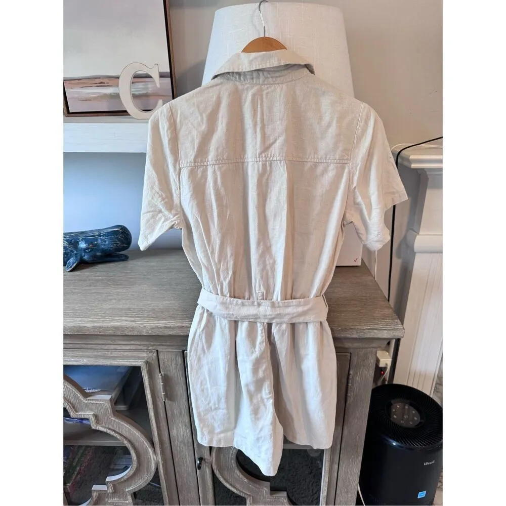NWOT Abercrombie & Fitch Beige Linen Utility Linen Blend Romper Playsuit in Ston - Image 7