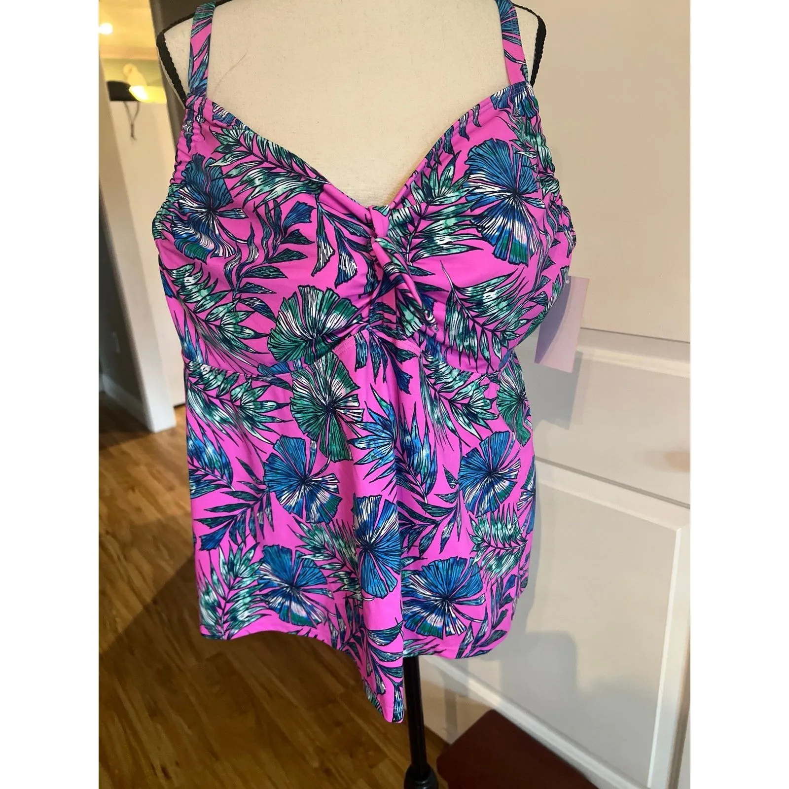 Women's Plus Size Adjustable Relaxed Fit Tie Front Underwire Top only - Image 3