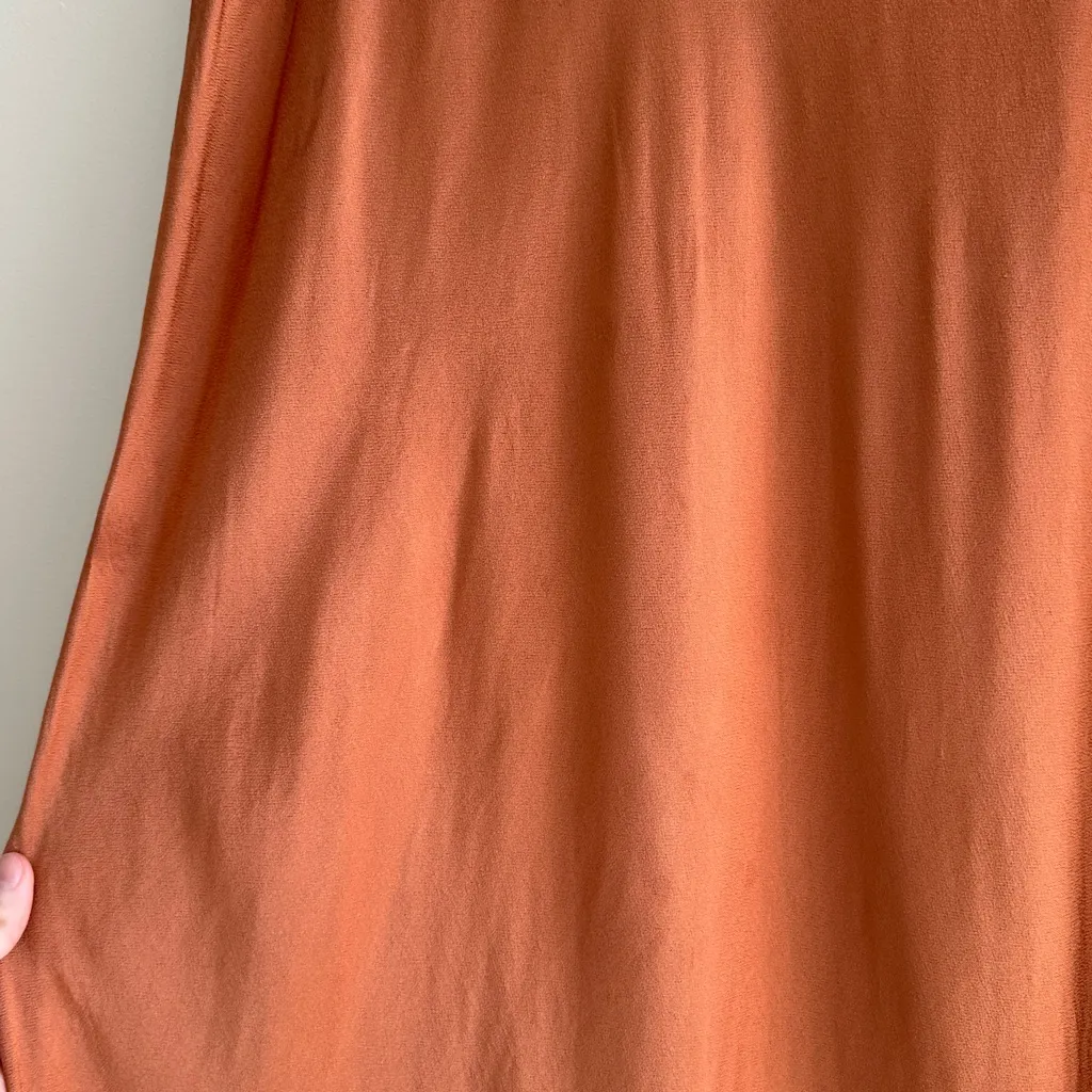 Socialite Terracotta/Pumpkin Orange Silky Bias Cut Midi Slit Skirt, Size XL - Image 11