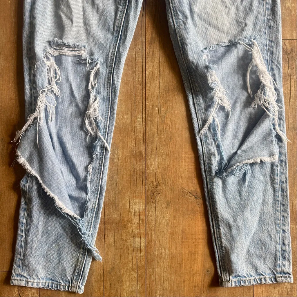 American Eagle Mom Jean Distressed High Rise Ripped Straight Leg Jeans Size 0 - Image 3