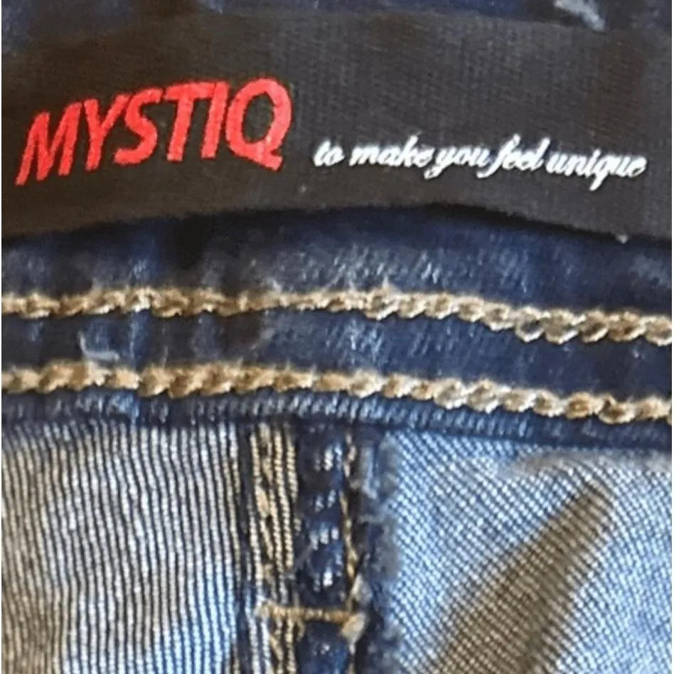 Mystiq Jeans Women Blue Tan Destroyed Ripped Bleached Acid Wash Size 15 - Image 5