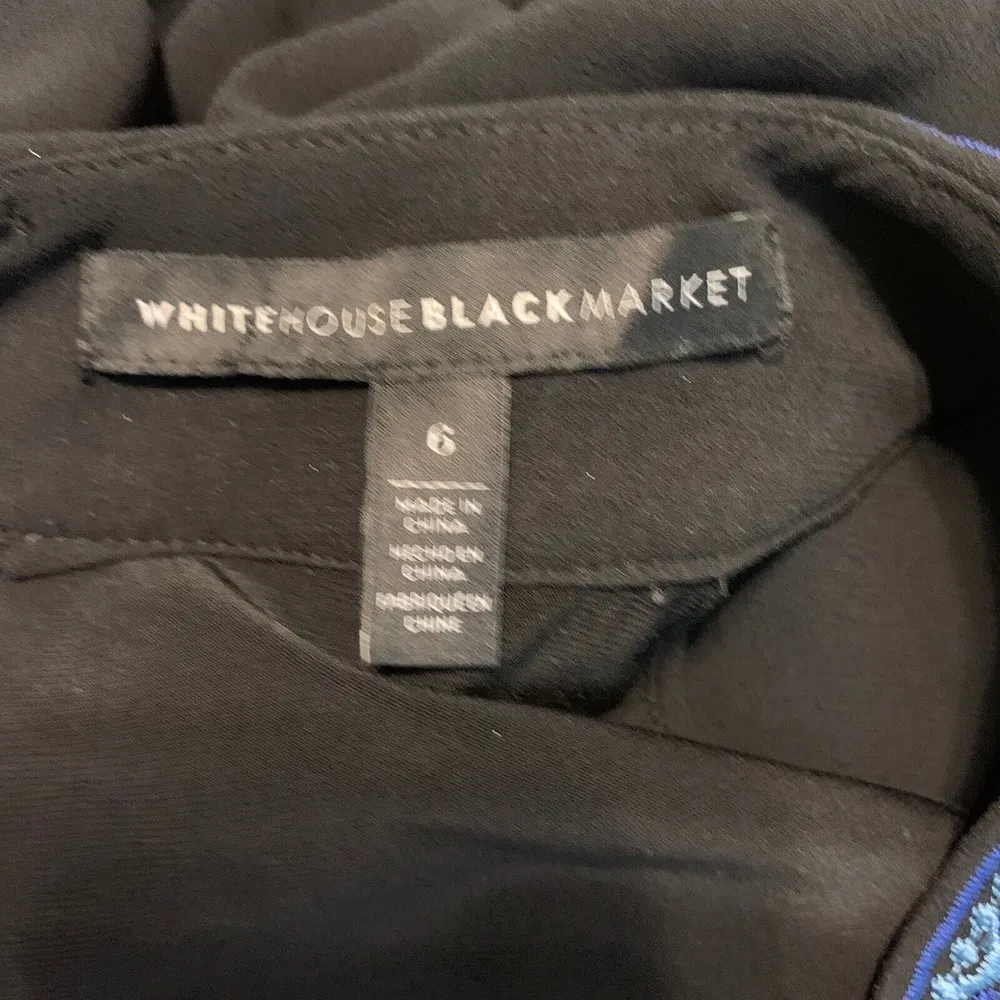 White House Black Market Size 6 Black Embroidered Neckline Cocktail Shift Dress - Image 4