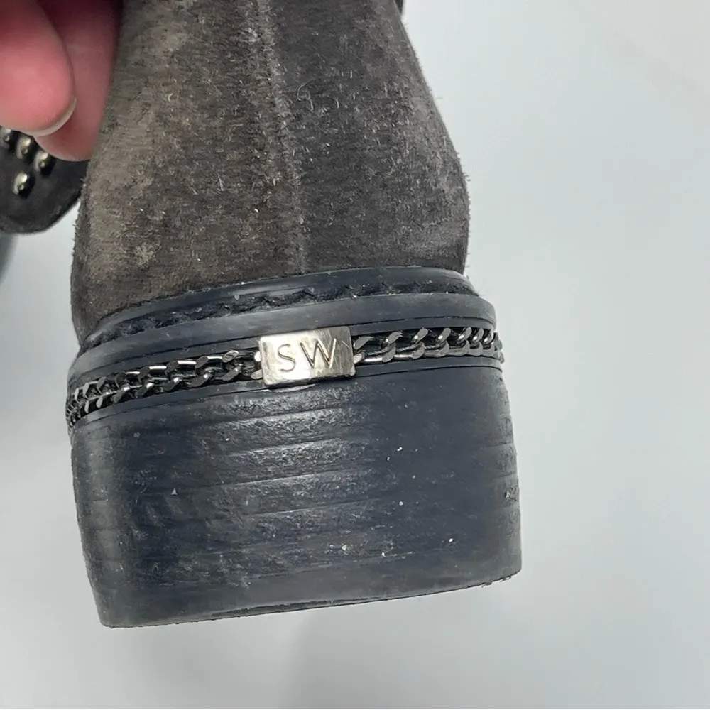 Stuart Weitzman 'Yadastud' Biker Ankle Grey Suede Boots sz 7 - Image 11