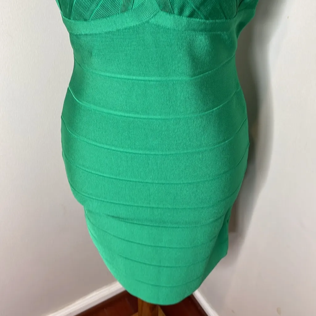 NWT‎ Herve Leger X Front Halter Cross Neck Dress Bodycon Bandage Green Opal - Image 8