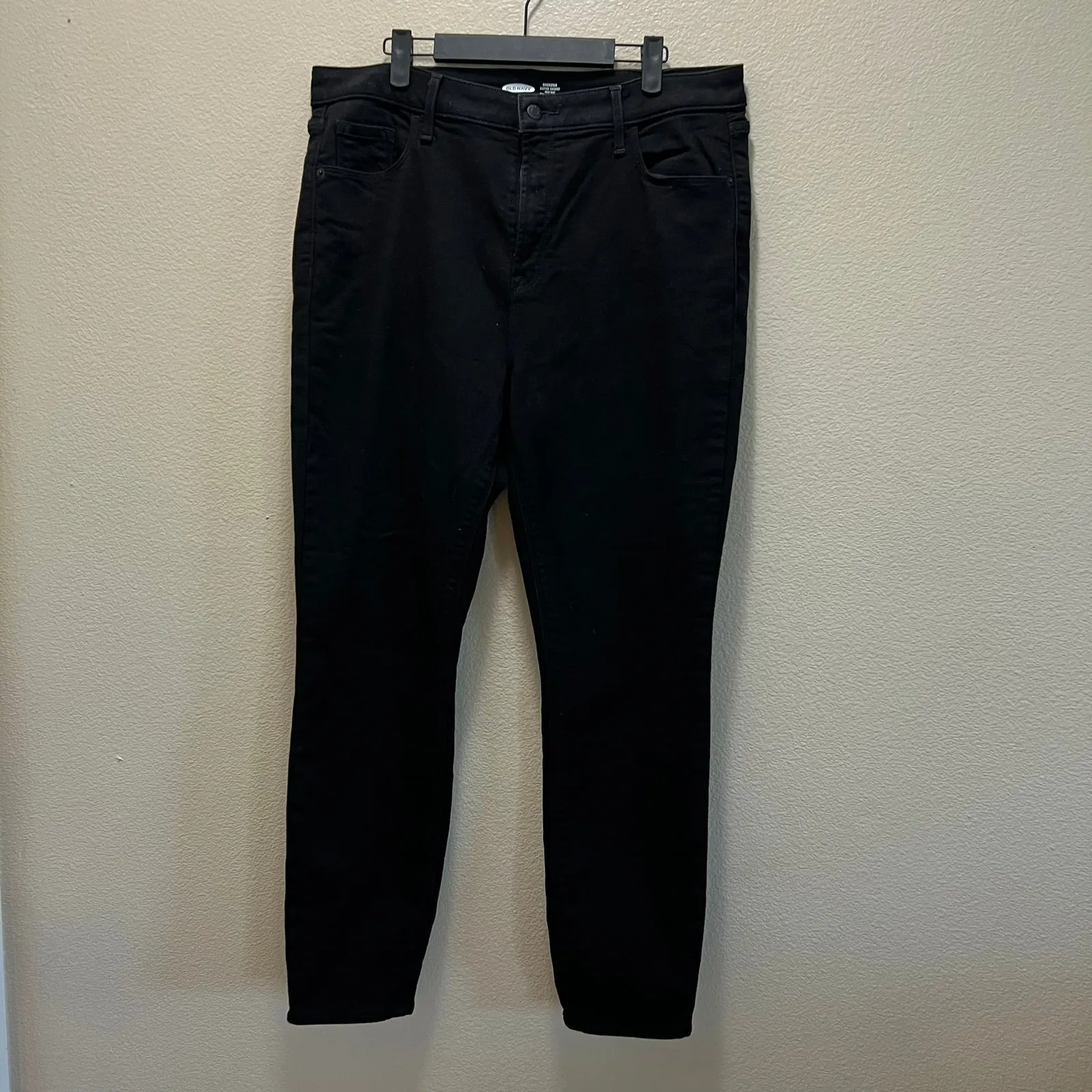 Old Navy Rockstar Super Skinny Jeans High Rise Black Cotton Stretch Dark Wash 16 - Image 2