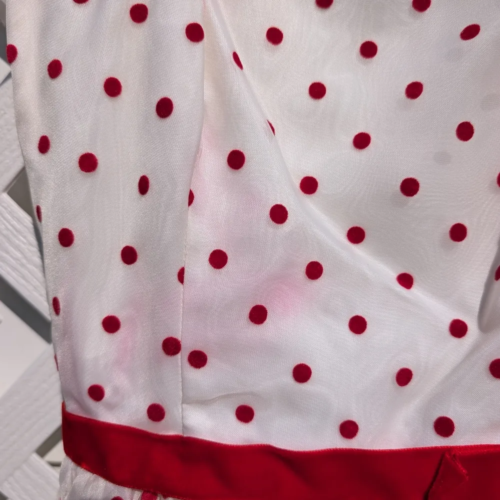 Vintage Nadine 1970's Elegant Cream and Red Polka Dot Prom Dress Size 7 - Image 3