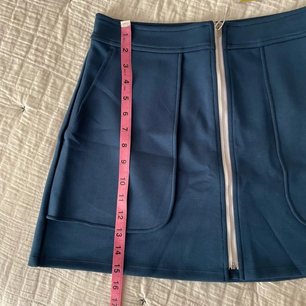 HALARA Mid Rise Front Zip Side Pocket Plain Mini Skirt Deep Prussian Blue Size M - Image 8