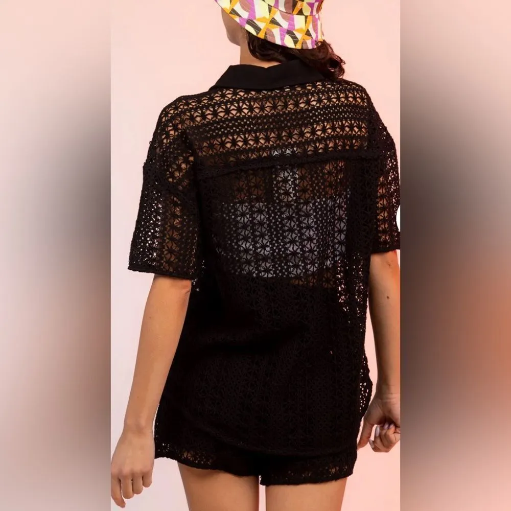 Short sleeve crochet button down shirt NWOT - Image 2