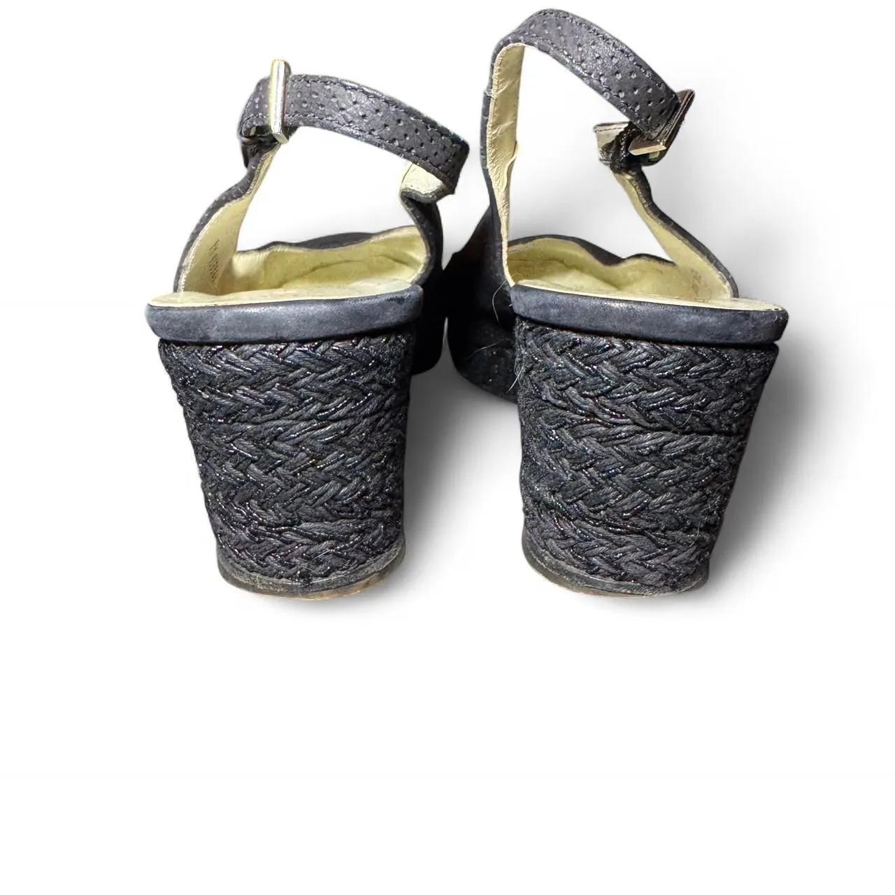 Bruno Magli Slingback Espadrille Wedge Heels Womens 11 Black Leather Italy - Image 5