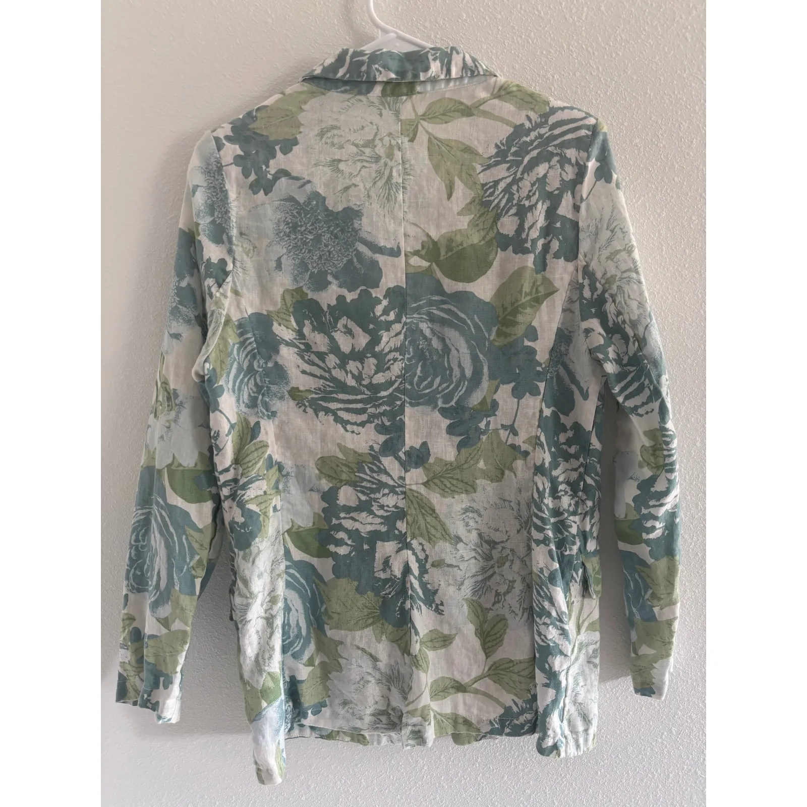 Joie Linen Blazer Womens Medium Blue Green‎ Floral Preppy Coastal Beachy Resort - Image 2