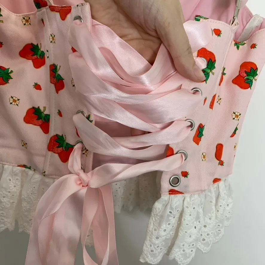 DollsKill Strawberry Shortcake Meadow Greeting Corset Top Strawberry Medium - Image 3