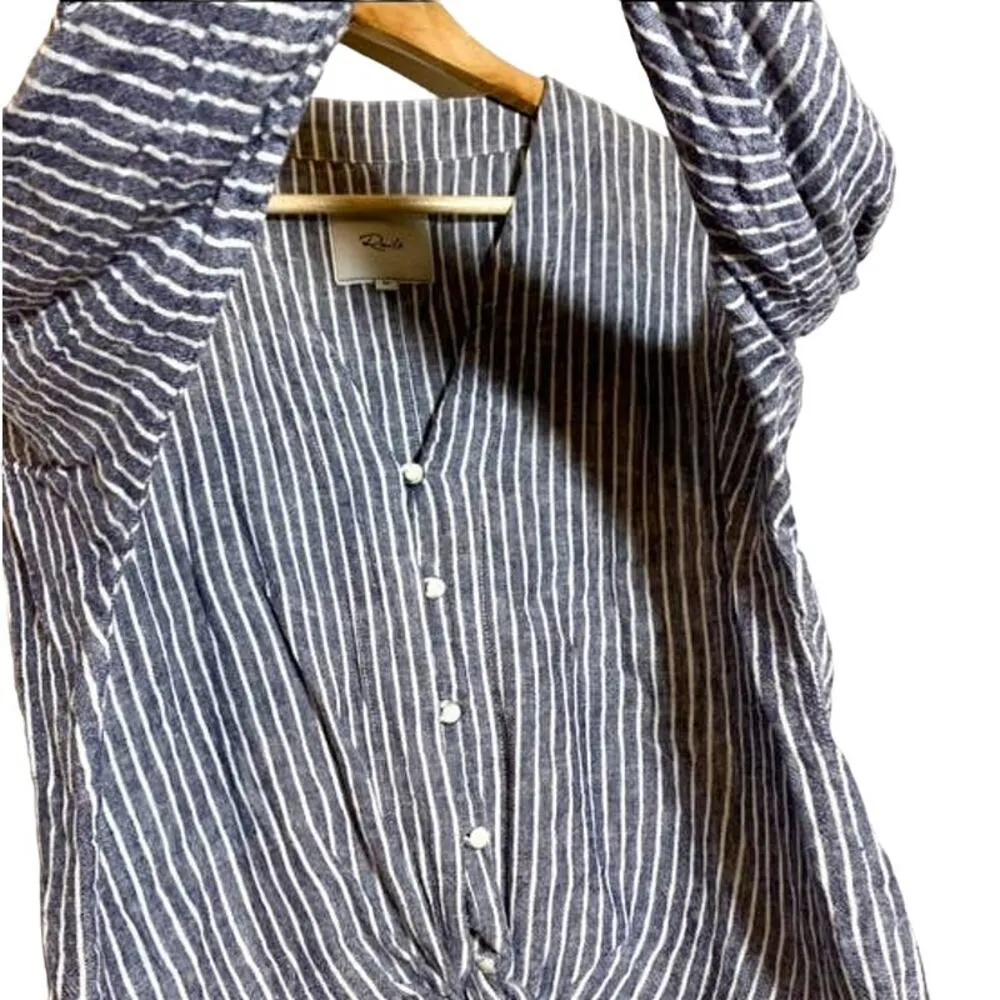 Rails Sloan Linen Blend Striped Tie Waist Crop Long Sleeve Top Blue White Medium - Image 3