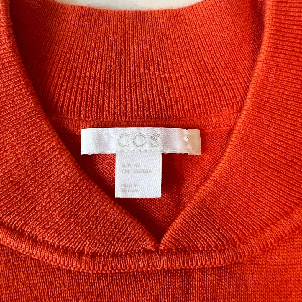 COS Woman's Small 100% Wool Collared Bright Orange Oversized Sweater Casual‎ - Image 2