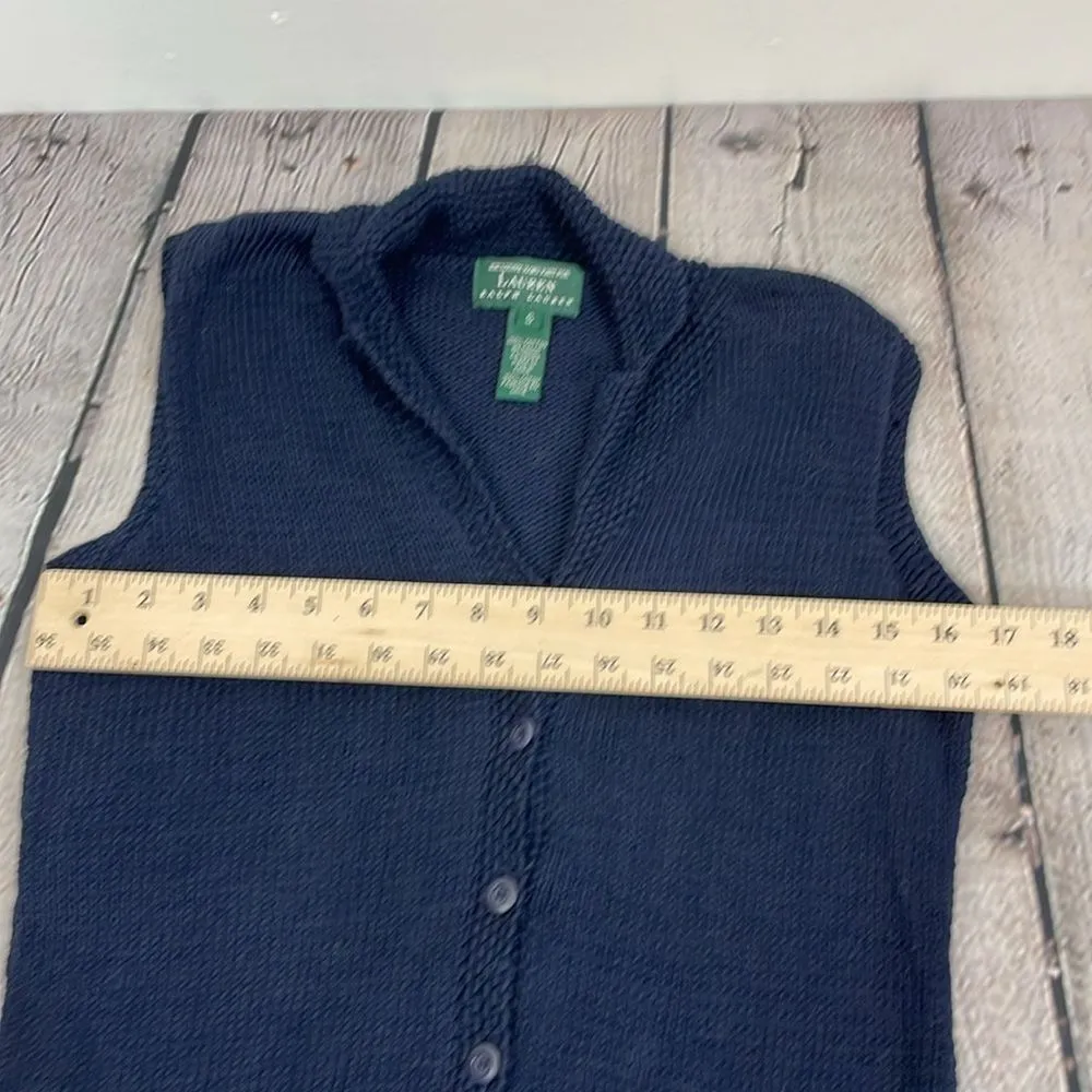 Lauren Ralph Lauren Navy Blue Knit Vest sleeveless cotton size Small - Image 10