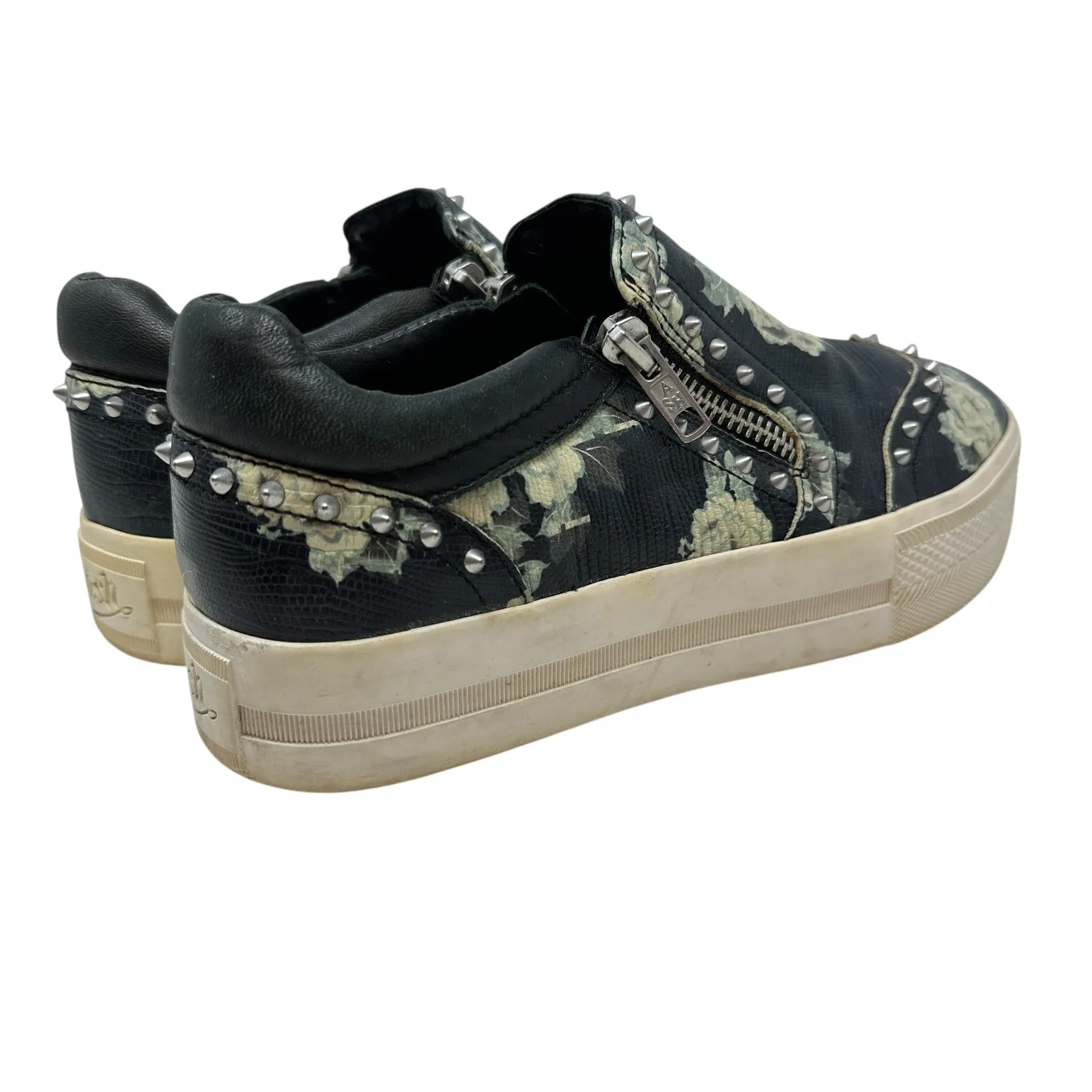 Ash Jasmin Platform Sneakers Leather Floral Studded Black Blue Size 38 US 7.5 8 - Image 6