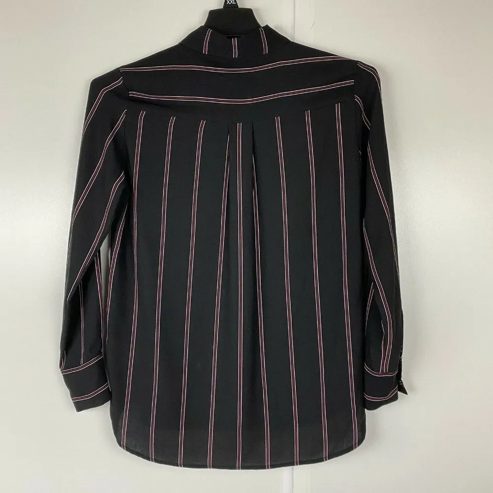 Elodie Womens Black with Pink & Red Stripe Button Front Shirt Chest Pocket Small - Image 3