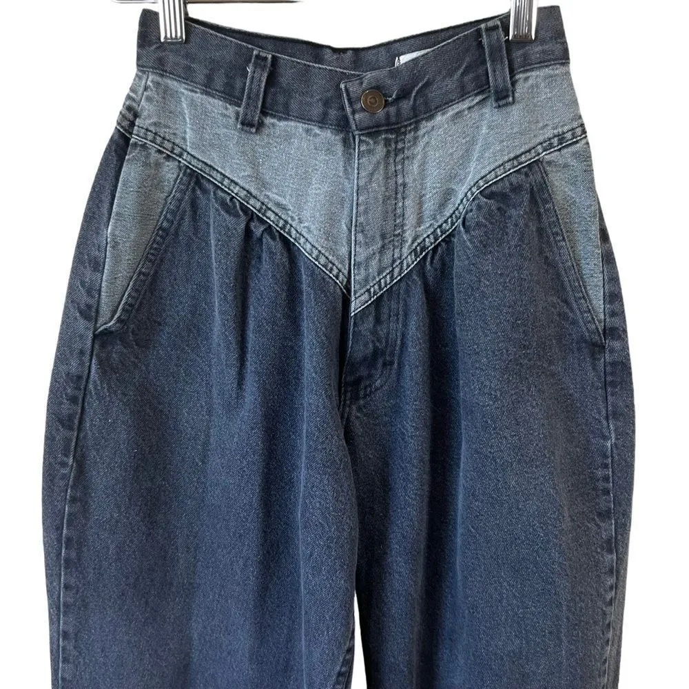 Vintage 80s tapered colorblock high waist jeans Black Size undefined - Image 2