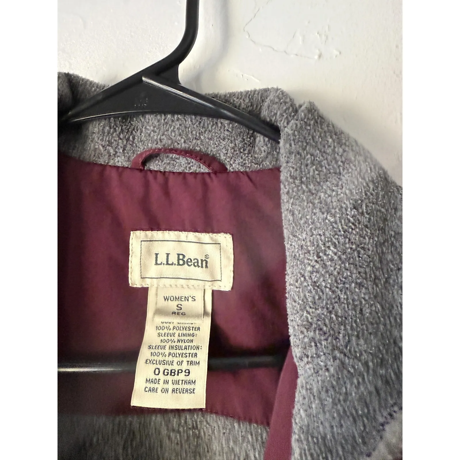 LL Bean Jacket Womens Small Burgundy‎ Maroon Full Zip Fleece Lined Winter Coat Purple - Image 8