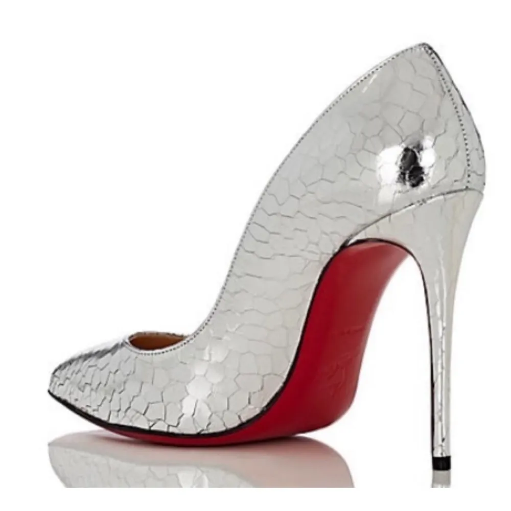 Christian Louboutin  | Silver Crackled So Kate Pump - Image 2