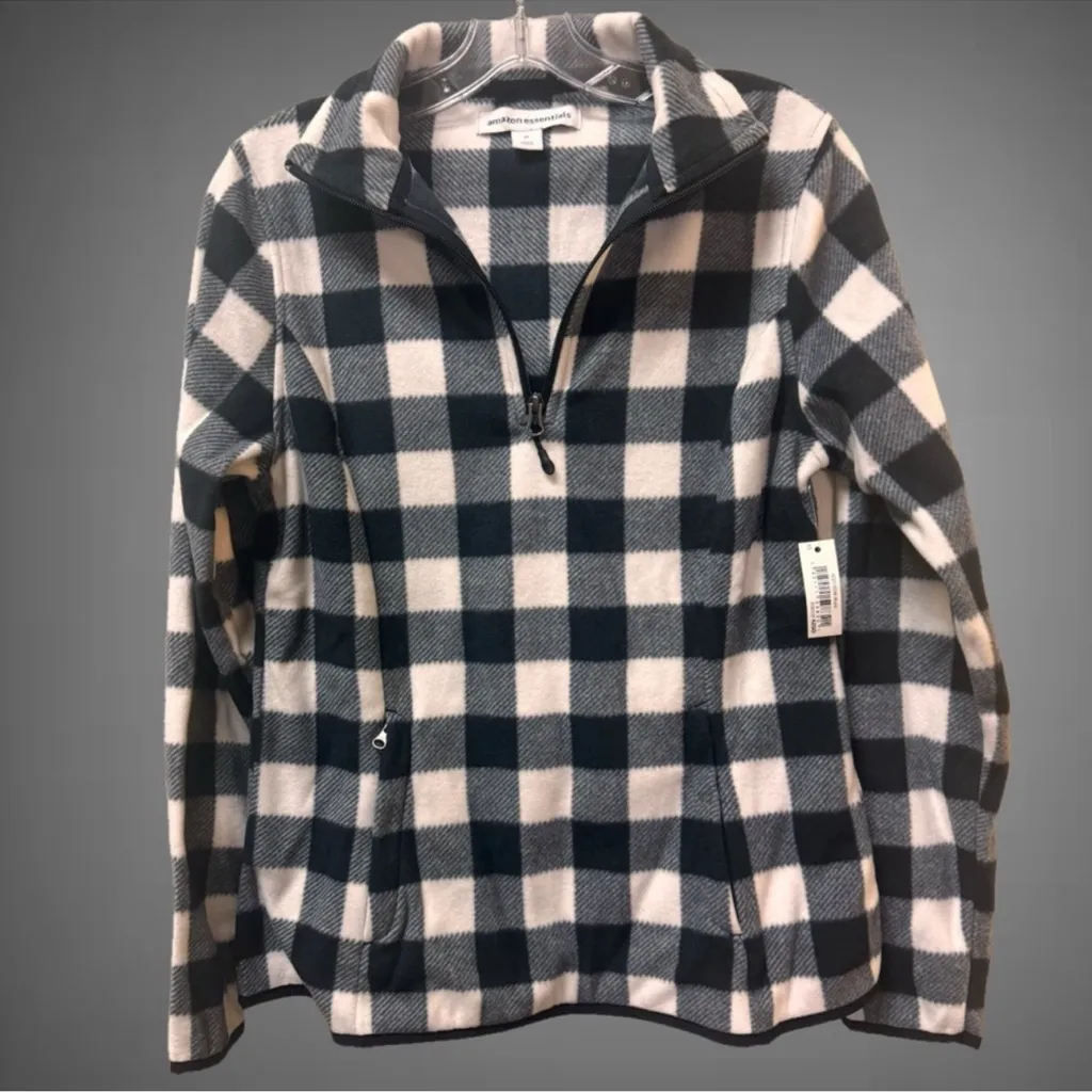 NWT Amazon Essentials Classic Fit Quarter Zip Polar Fleece Buffalo Plaid – XS Black - Image 4