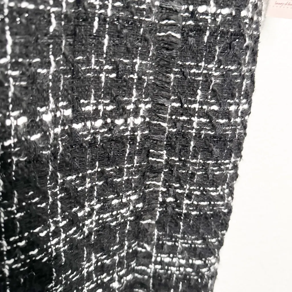 NWT NANETTE LEPORE BLACK WHITE PLAID FRINGE TWEED DRESS SZ 10 - Image 9